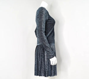Chanel Metallic Pleated Long-Sleeve Dress