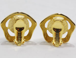 Fendi 1980s Gold Tone FF Pearl Earrings