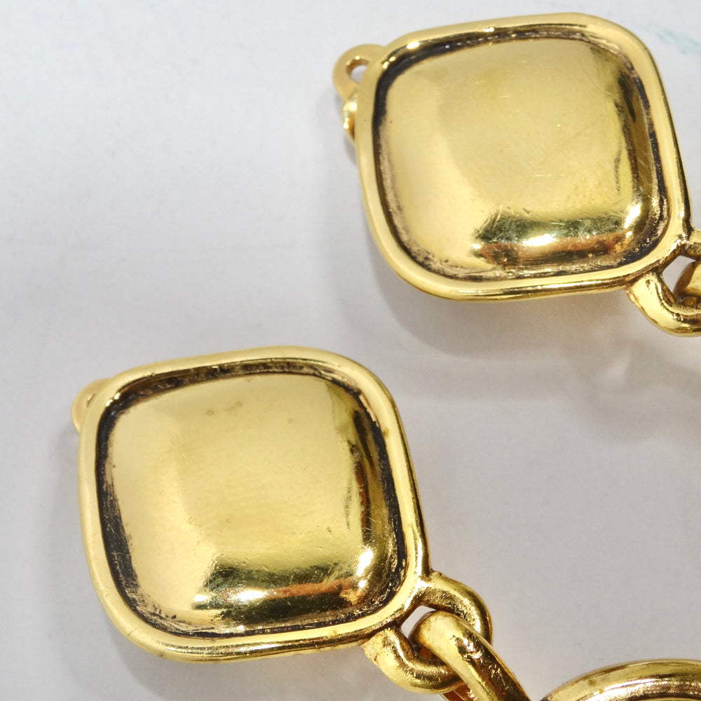 Chanel 1980s Gold Tone Quilted Drop Earrings