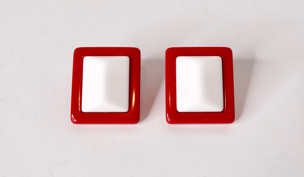 1960s Mod Red & White Geometric Contrast Earrings