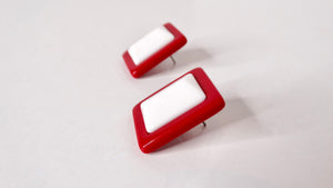 1960s Mod Red & White Geometric Contrast Earrings