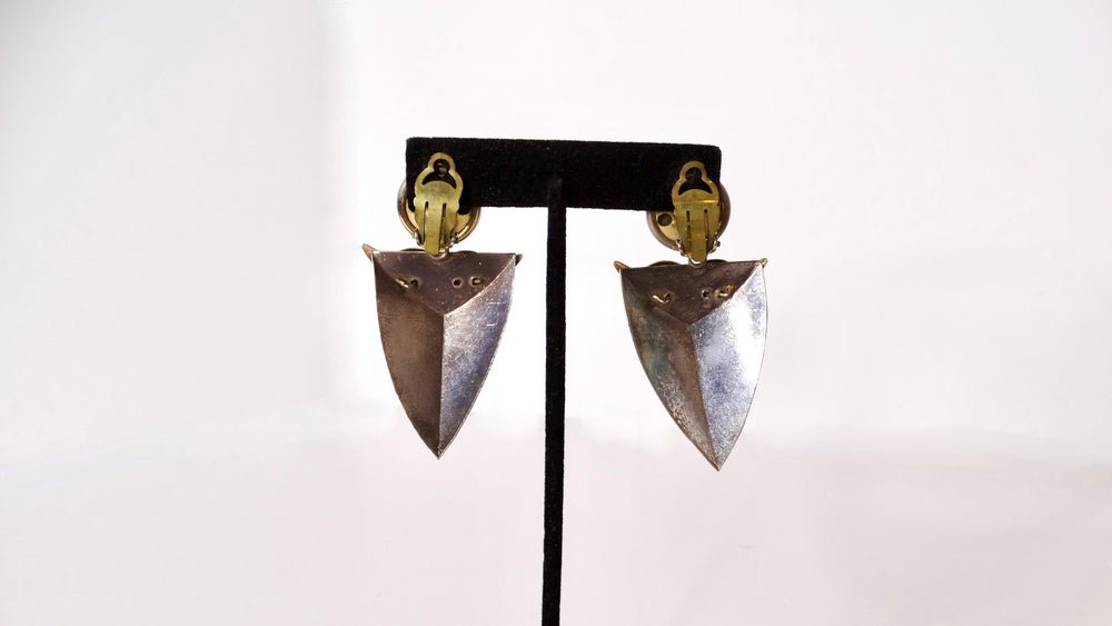 1980s Two-Tone Geometric 14k Gold Plated Clip-On Earrings