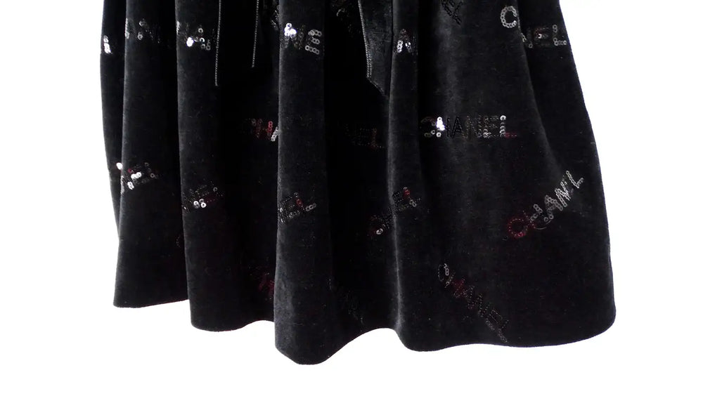 Chanel Black Velvet Sequin Logo Mini Skirt 2022