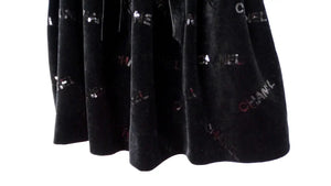 Chanel Black Velvet Sequin Logo Mini Skirt 2022