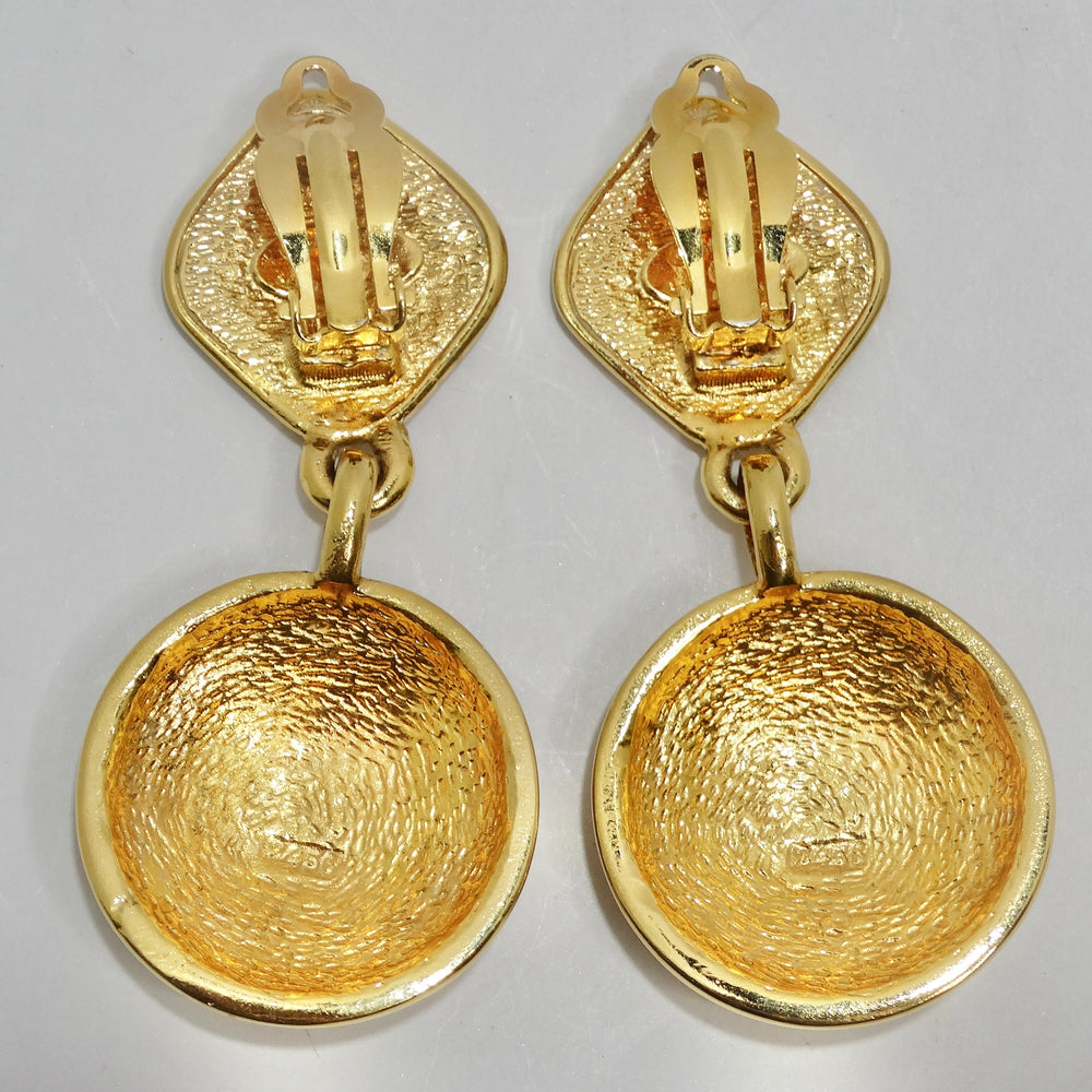 Chanel 1980s Gold Tone Quilted Drop Earrings