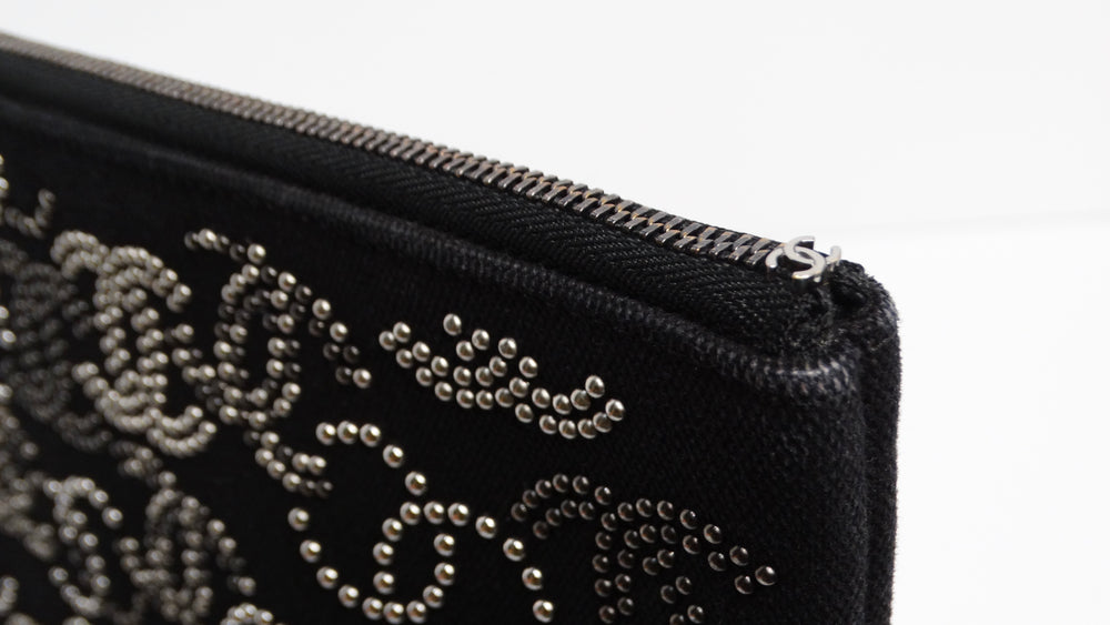 Chanel CC Canvas Black Studded Pouch