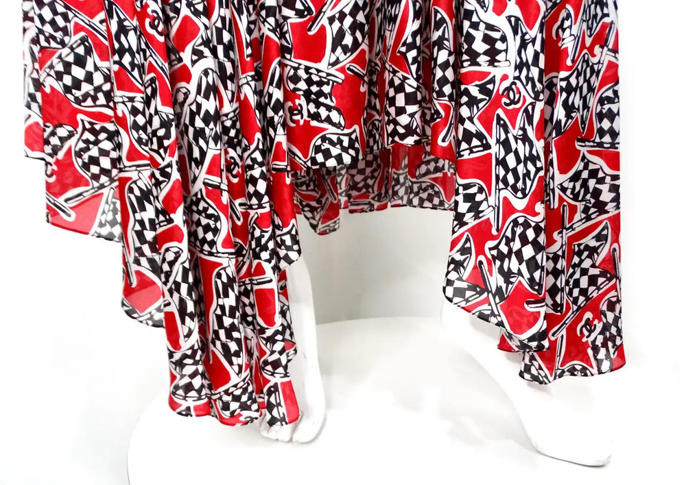 Chanel Race Flag Print Silk Asymmetrical Skirt 2023