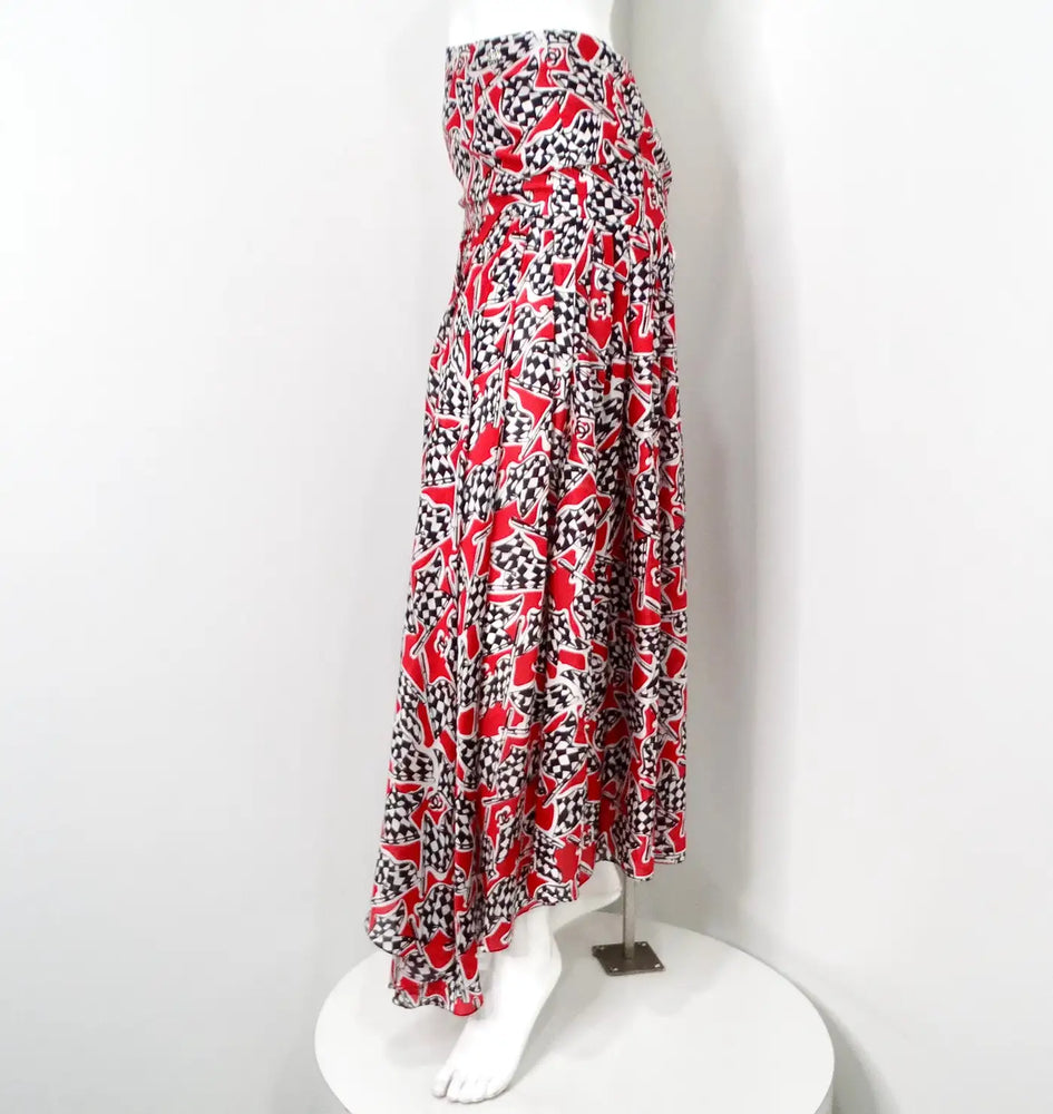 Chanel Race Flag Print Silk Asymmetrical Skirt 2023