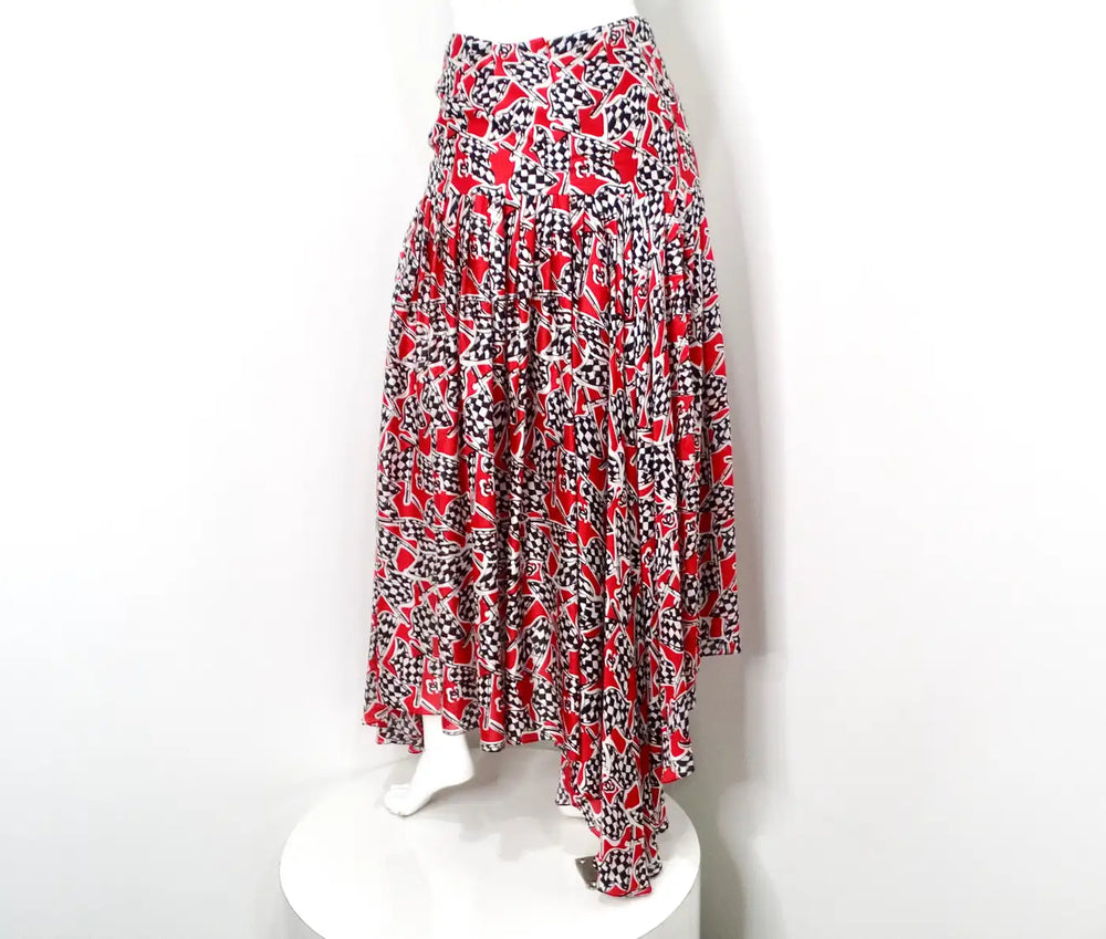Chanel Race Flag Print Silk Asymmetrical Skirt 2023