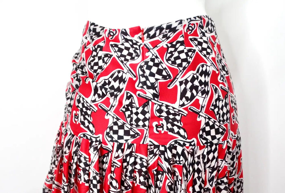 Chanel Race Flag Print Silk Asymmetrical Skirt 2023