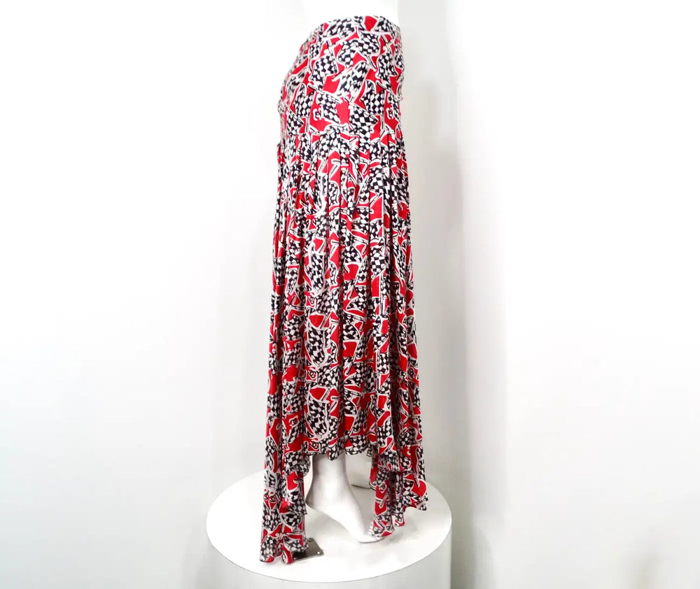 Chanel Race Flag Print Silk Asymmetrical Skirt 2023
