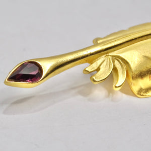 Karl Lagerfeld 1980s Gold Plated Purple Gem Feather Brooch