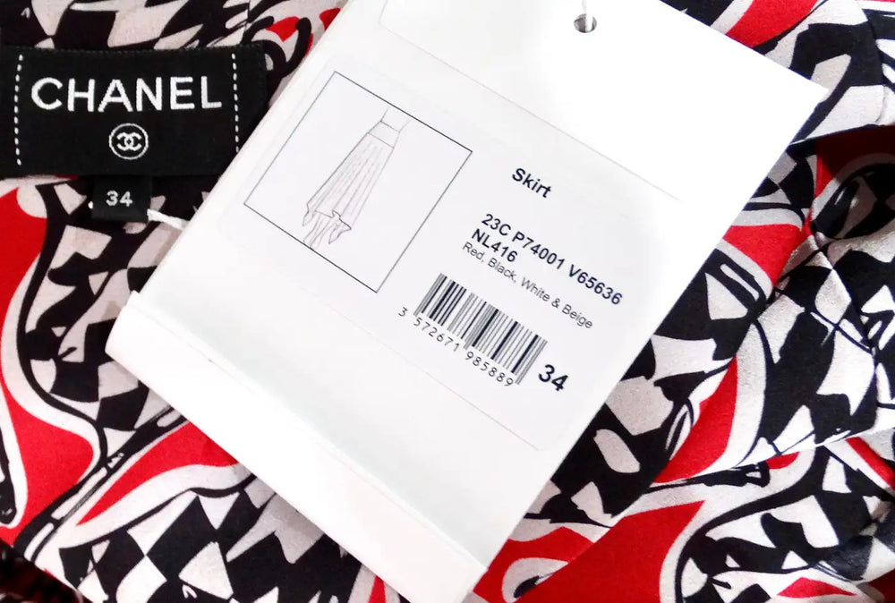 Chanel Race Flag Print Silk Asymmetrical Skirt 2023