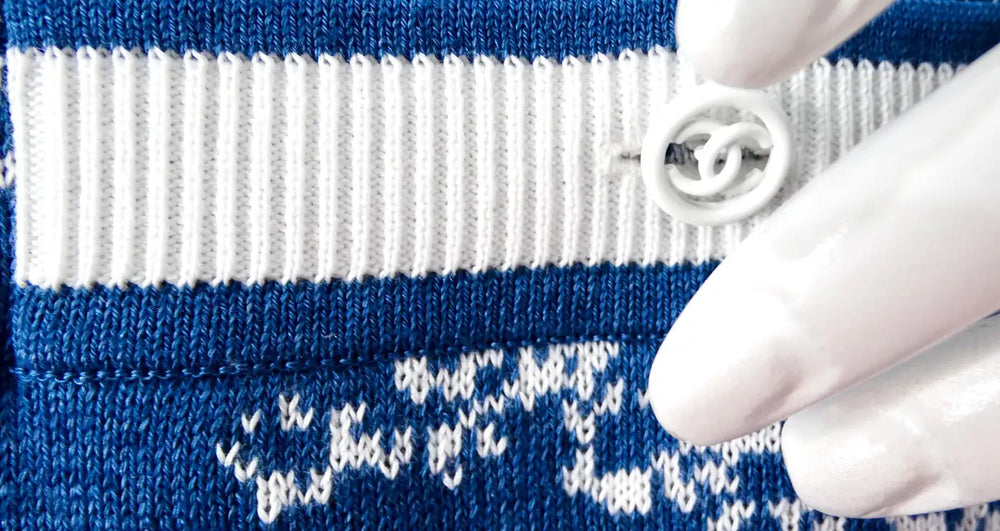 Chanel Blue & White Interlocking CC Logo Knit Dress With Pockets