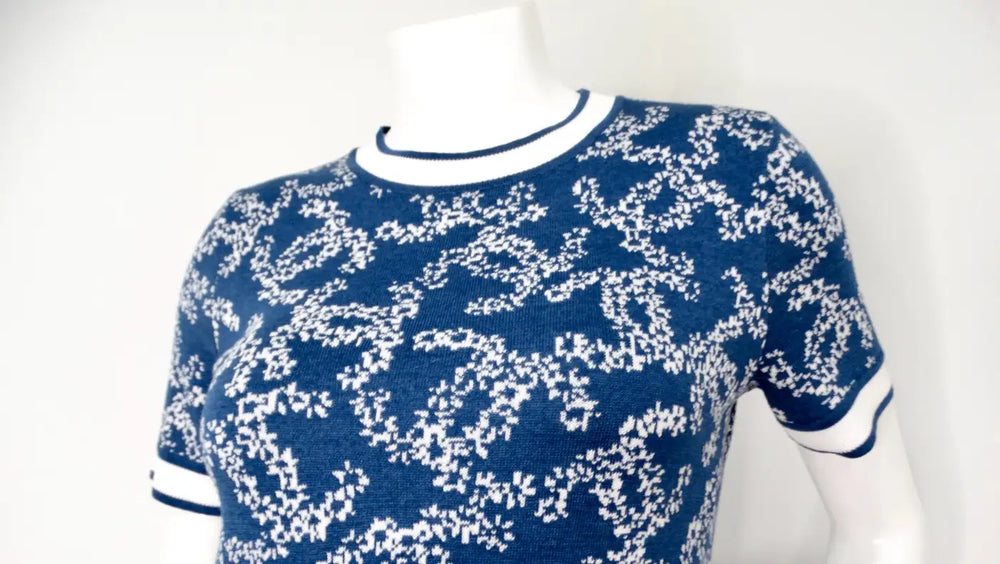 Chanel Blue & White Interlocking CC Logo Knit Dress With Pockets