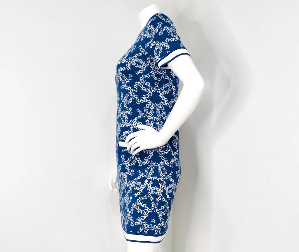 Chanel Blue & White Interlocking CC Logo Knit Dress With Pockets