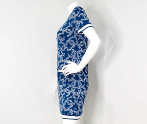 Chanel Blue & White Interlocking CC Logo Knit Dress With Pockets