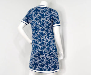 Chanel Blue & White Interlocking CC Logo Knit Dress With Pockets