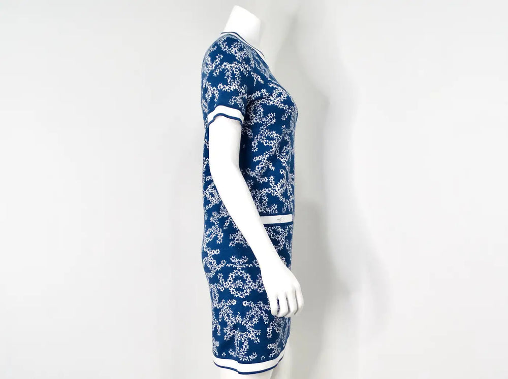 Chanel Blue & White Interlocking CC Logo Knit Dress With Pockets