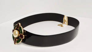 2007 Chanel Gripoix Medallion Patent Leather Belt with Pearl