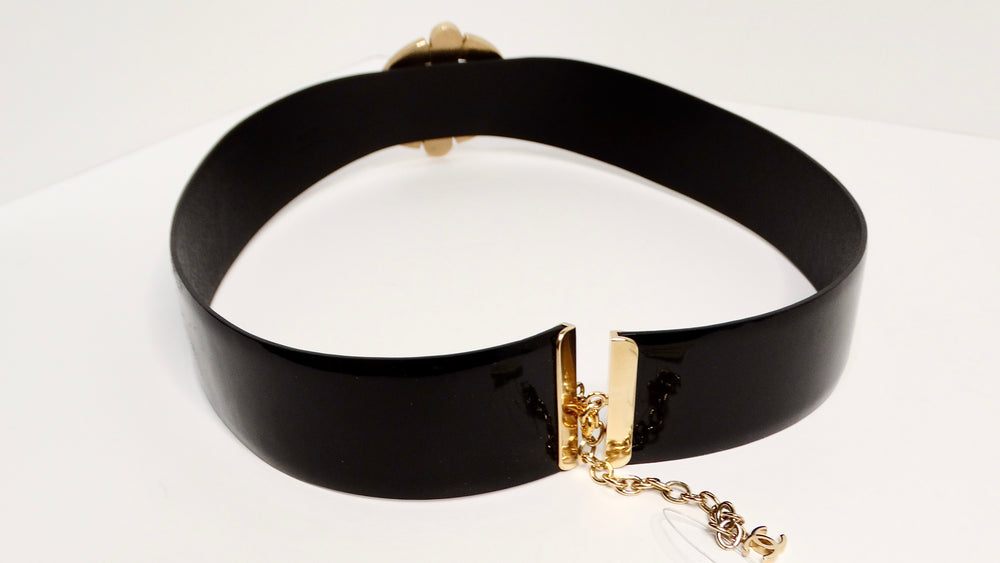 2007 Chanel Gripoix Medallion Patent Leather Belt with Pearl