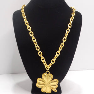 Karl Lagerfeld 1980s Gold Plated Shamrock Pendent Necklace