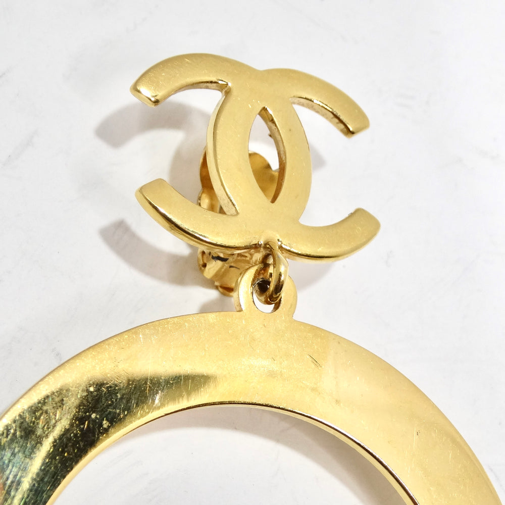 Chanel 1980s Gold Tone Logo Jumbo Hoop Earrings