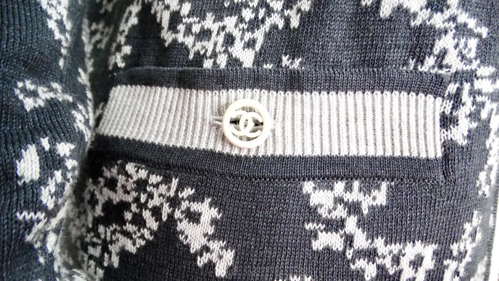Chanel Grey & White Interlocking CC Logo Knit Cardigan