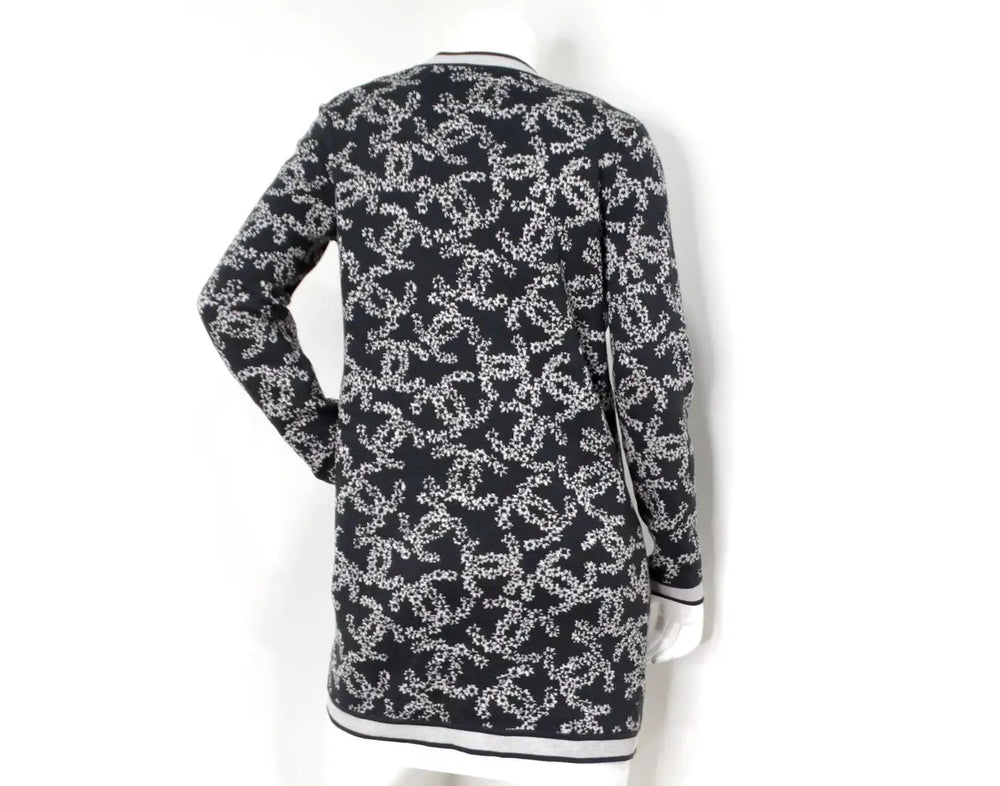 Chanel Grey & White Interlocking CC Logo Knit Cardigan