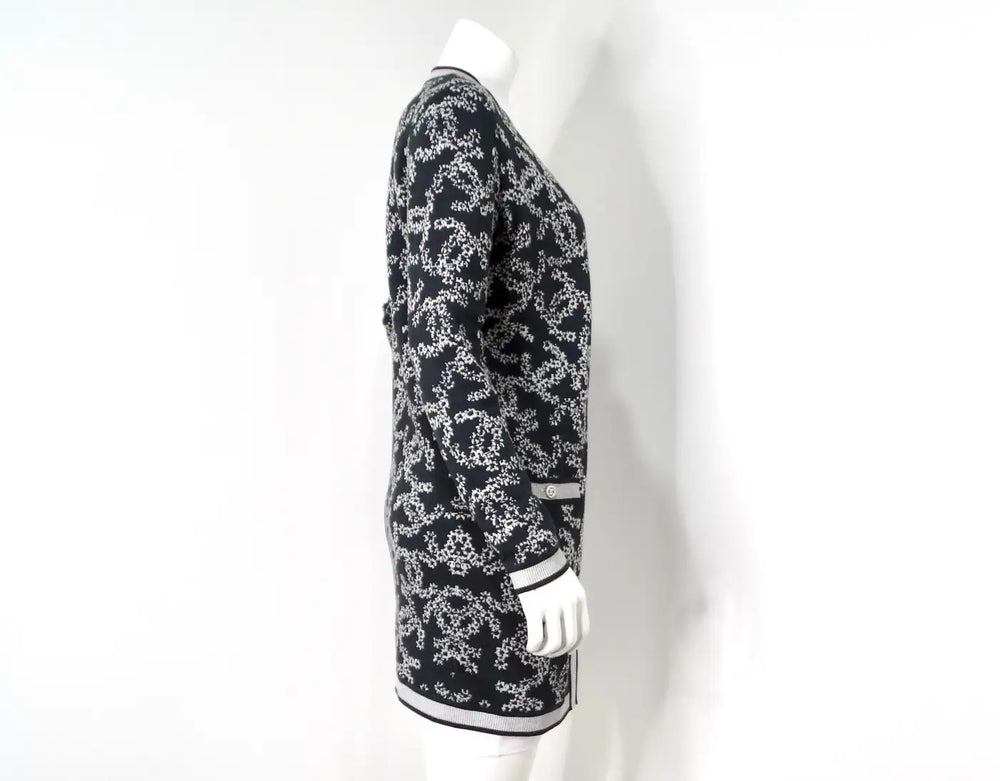 Chanel Grey & White Interlocking CC Logo Knit Cardigan