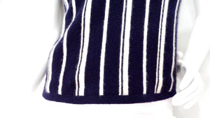 Chanel Cashmere Navy Blue & White Striped Top With Buttons