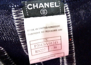 Chanel Cashmere Navy Blue & White Striped Top With Buttons