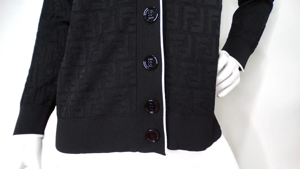 Fendi Black Zucca Monogram Knit V-Neck Cardigan