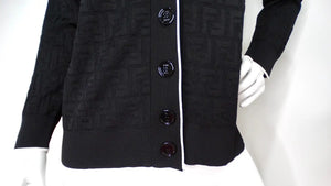 Fendi Black Zucca Monogram Knit V-Neck Cardigan