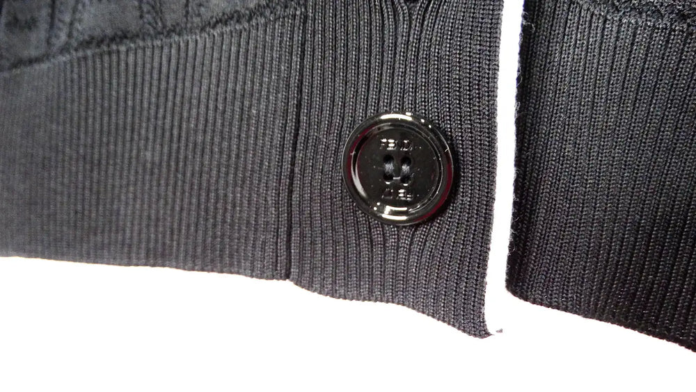Fendi Black Zucca Monogram Knit V-Neck Cardigan