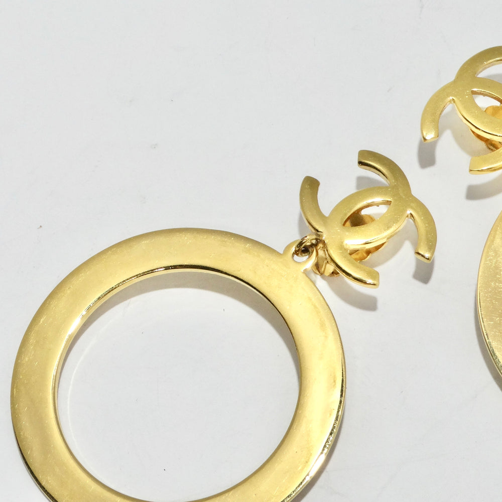 Chanel 1980s Gold Tone Logo Jumbo Hoop Earrings