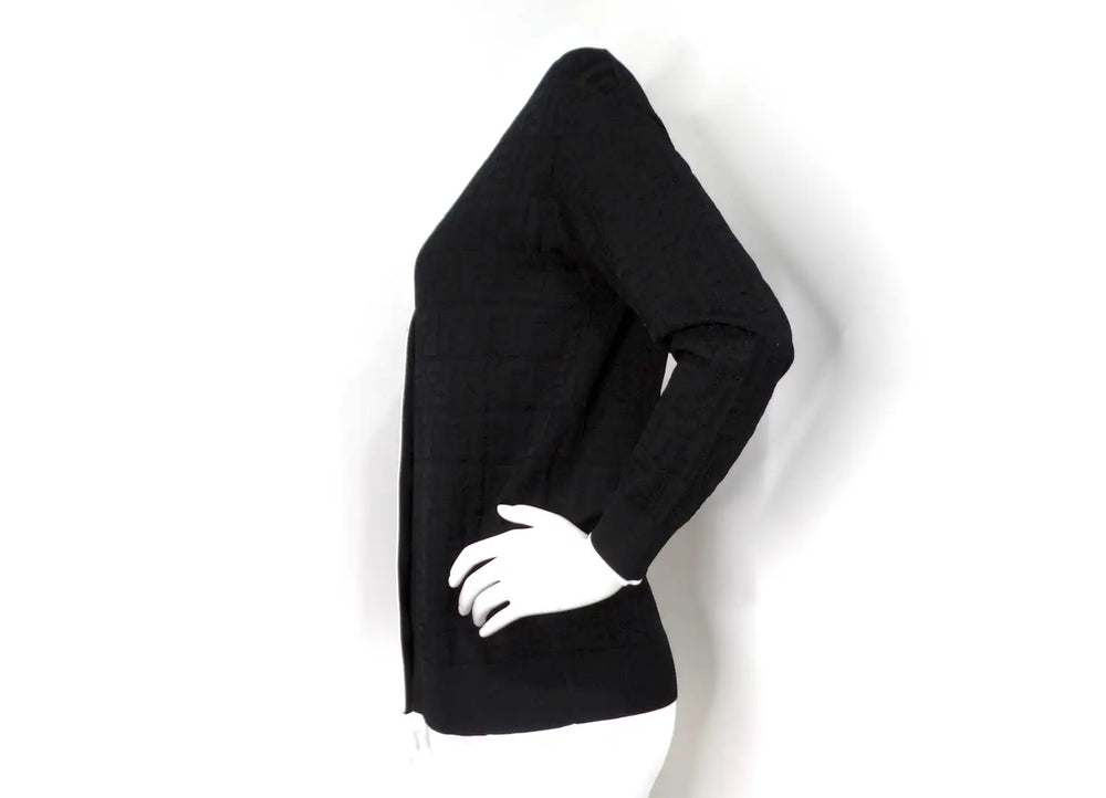 Fendi Black Zucca Monogram Knit V-Neck Cardigan