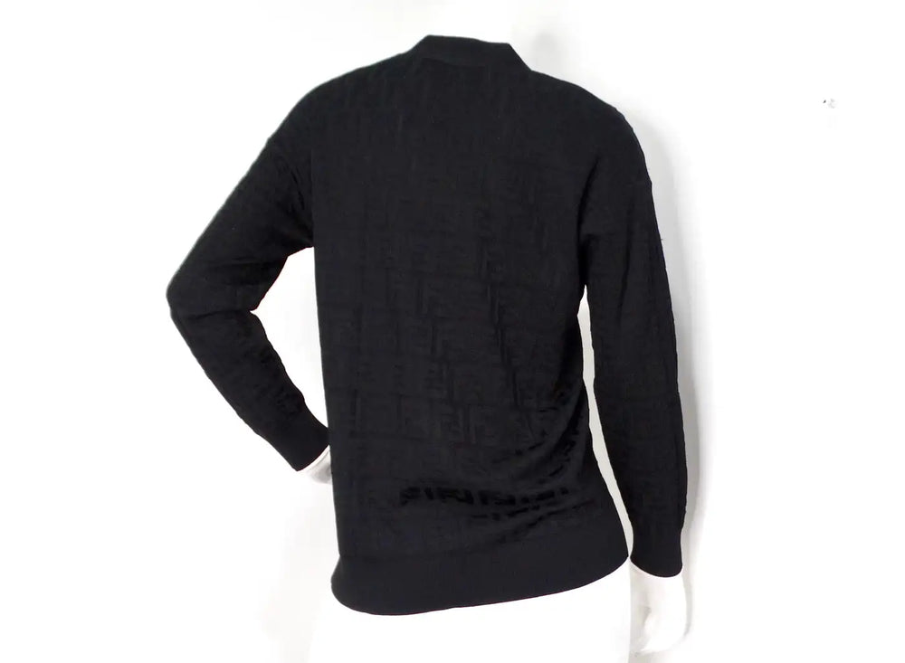 Fendi Black Zucca Monogram Knit V-Neck Cardigan