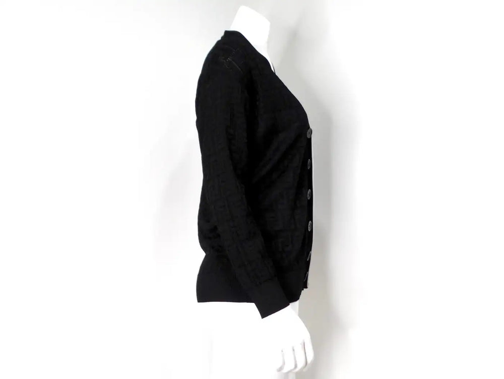 Fendi Black Zucca Monogram Knit V-Neck Cardigan