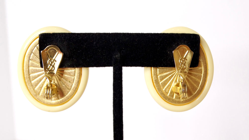 1980s Yves Saint Laurent Resin Costume Amber Cabochon Clip-On Earrings