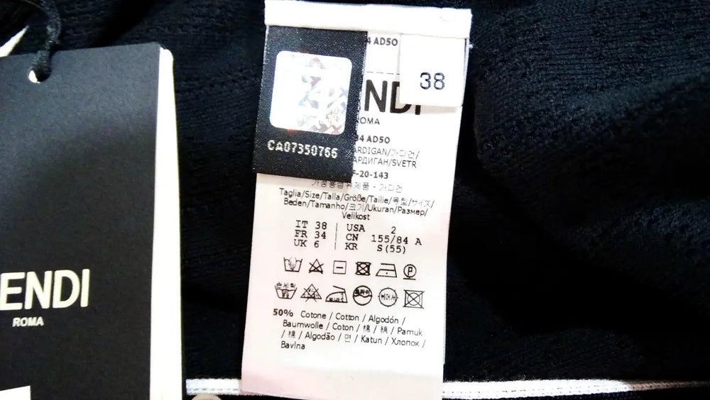 Fendi Black Zucca Monogram Knit V-Neck Cardigan