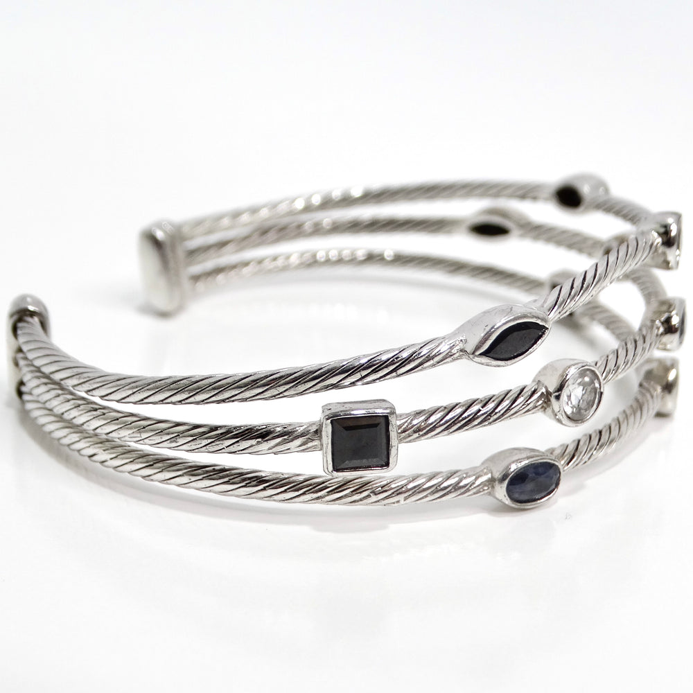 1990s Silver Crystal Cuff Bracelet