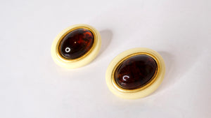 1980s Yves Saint Laurent Resin Costume Amber Cabochon Clip-On Earrings