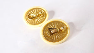 1980s Yves Saint Laurent Resin Costume Amber Cabochon Clip-On Earrings