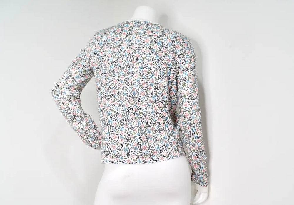 Chanel White Cotton Logo Sequins Long-Sleeve Top