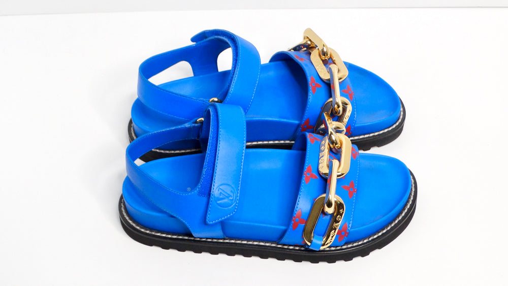 Louis Vuitton Monogram Chain Strap Blue & Red Leather Sandals