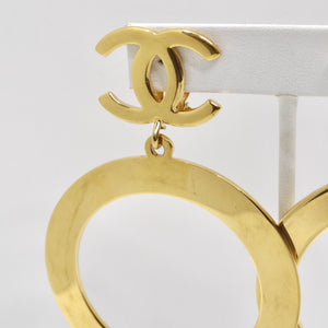 Chanel 1980s Gold Tone Logo Jumbo Hoop Earrings