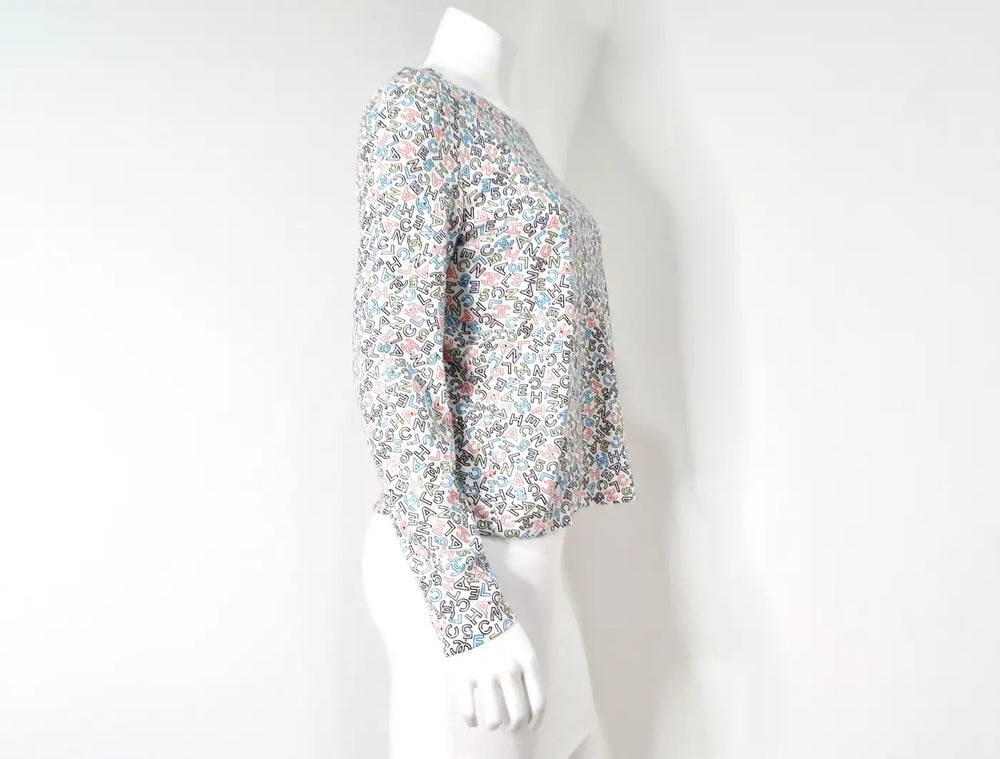 Chanel White Cotton Logo Sequins Long-Sleeve Top