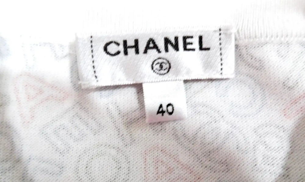 Chanel White Cotton Logo Sequins Long-Sleeve Top