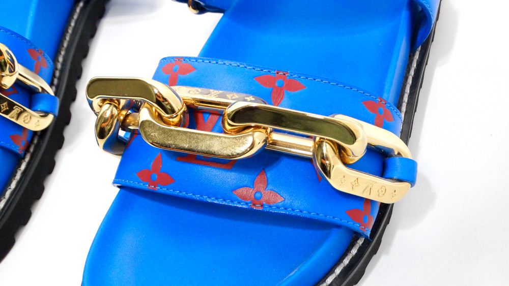 Louis Vuitton Monogram Chain Strap Blue & Red Leather Sandals